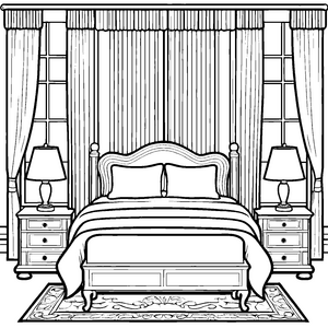 Einladendes Bett mit drei Kissen und Lichtern Ausmalmotiv für neugierige Nachtschwärmer