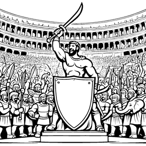Mächtiger Gladiator in der Arena Ausmalbild für tapfere Entdecker