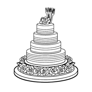 Prächtige Hochzeitstorte mit kunstvollen Rosen Malvorlage für fantasievolle Feinschmecker
