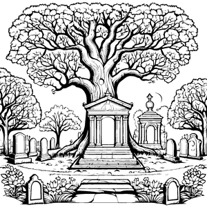 Geheimnisvolle Gruft mit majestätischem Denkmal Ausmalbild für mutige Geschichtenerzähler und abenteuerliche Forscher