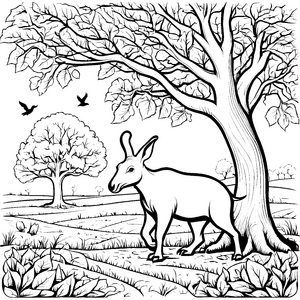 Erdferkel unter Baum Ausmalbild für junge Entdecker