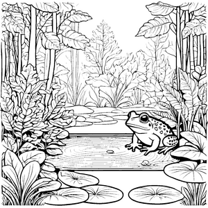 Frog sitting on a log by the pond Ausmalbild für neugierige Kinder