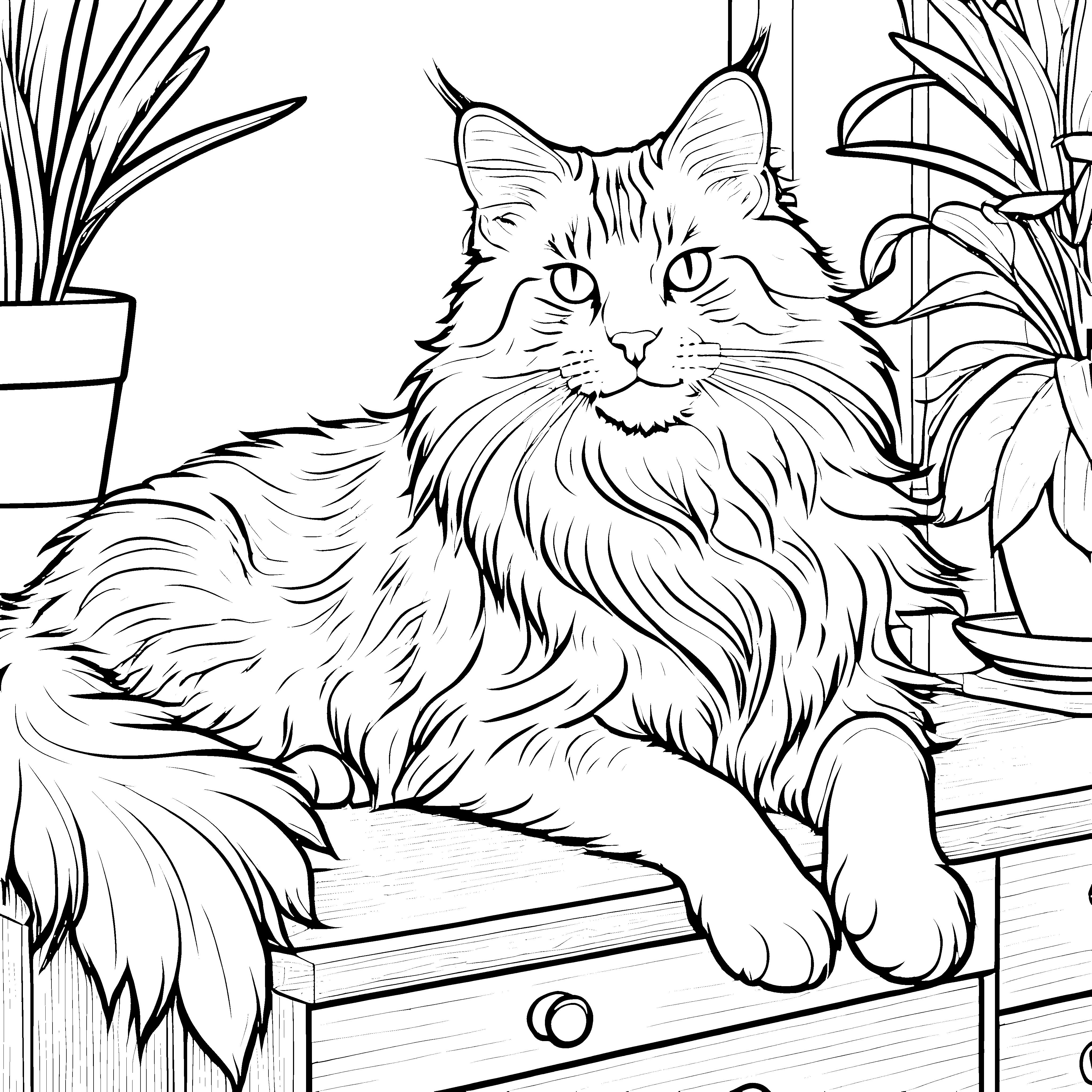 Flauschige Maine Coon Katze Auf Kommode Ausmalvorlage F r Tr umende 