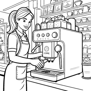 Kreative Kaffeemaschine mit dampfendem Kaffeegenuss Malvorlage für kleine Genussentdecker