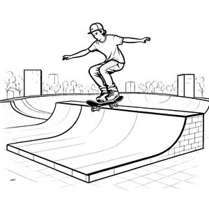Skateboarder balanciert meisterhaft auf der Mauer Malvorlage für coole Sportler in Ausbildung