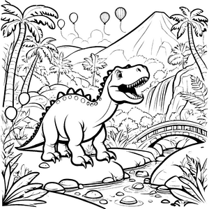 Gigantischer Giganotosaurus vor majestätischem Vulkan Ausmalmotiv für mutige Urzeiterforscher