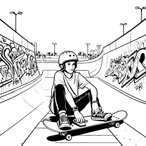 Skateboarder im perfekten Gleichgewicht auf dem Board Ausmalbild für mutige Gleichgewichtskünstler