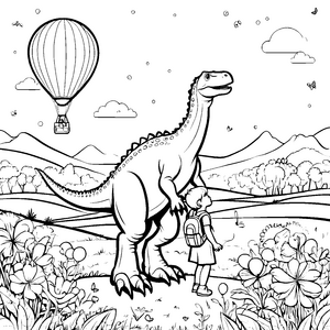 Beeindruckender Albertosaurus entdeckt farbenfrohe Blumen Ausmalbild für neugierige Abenteurer