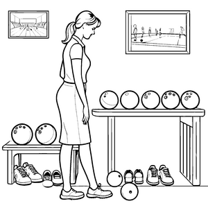 Lustige Bowlingkugeln auf dem Tisch Malvorlage für kleine Sportentdecker