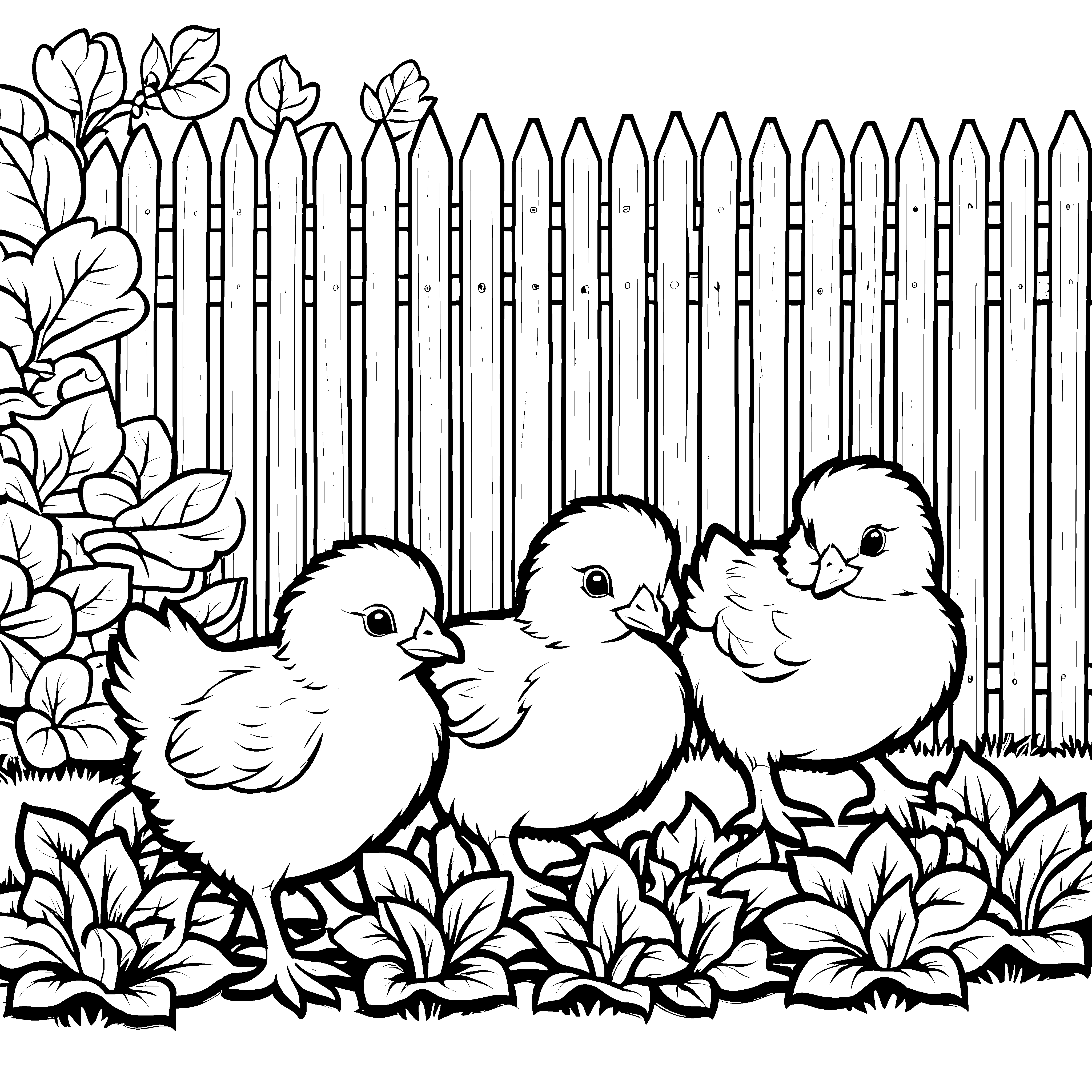 Neugierige Küken beim Entdecken im Garten Ausmalvorlage für kleine Abenteurer