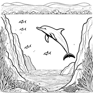 Bezaubernder Delfin erkundet die geheimnisvolle Unterwasserwelt Malvorlage für kleine Entdecker mit Abenteuergeist