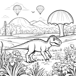 Abenteuerlicher Pachycephalosaurus im bunten Blumenfeld Ausmalvorlage für kleine Dino-Fans