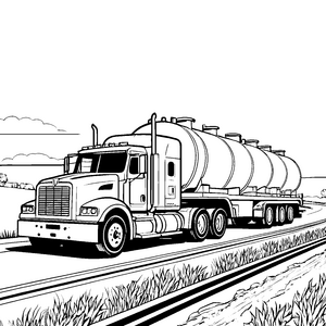 Faszinierender Tanklastwagen auf freier Straße Ausmalbild für neugierige Verkehrsentdecker