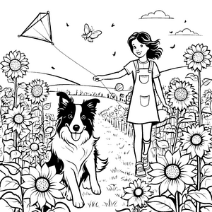 Verspielter Border Collie beim Drachensteigen Bastelmotiv für fröhliche Entdecker