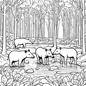 Beeindruckender Tapir in der Waldlandschaft Ausmalbild für kleine Naturliebhaber