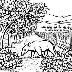 Erdferkel im fruchtigen Obstgarten Malvorlage für neugierige Naturforscher