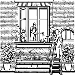 Friedlicher Fensterputzer mit bunter Blume Ausmalbild für neugierige Entdeckerfreunde