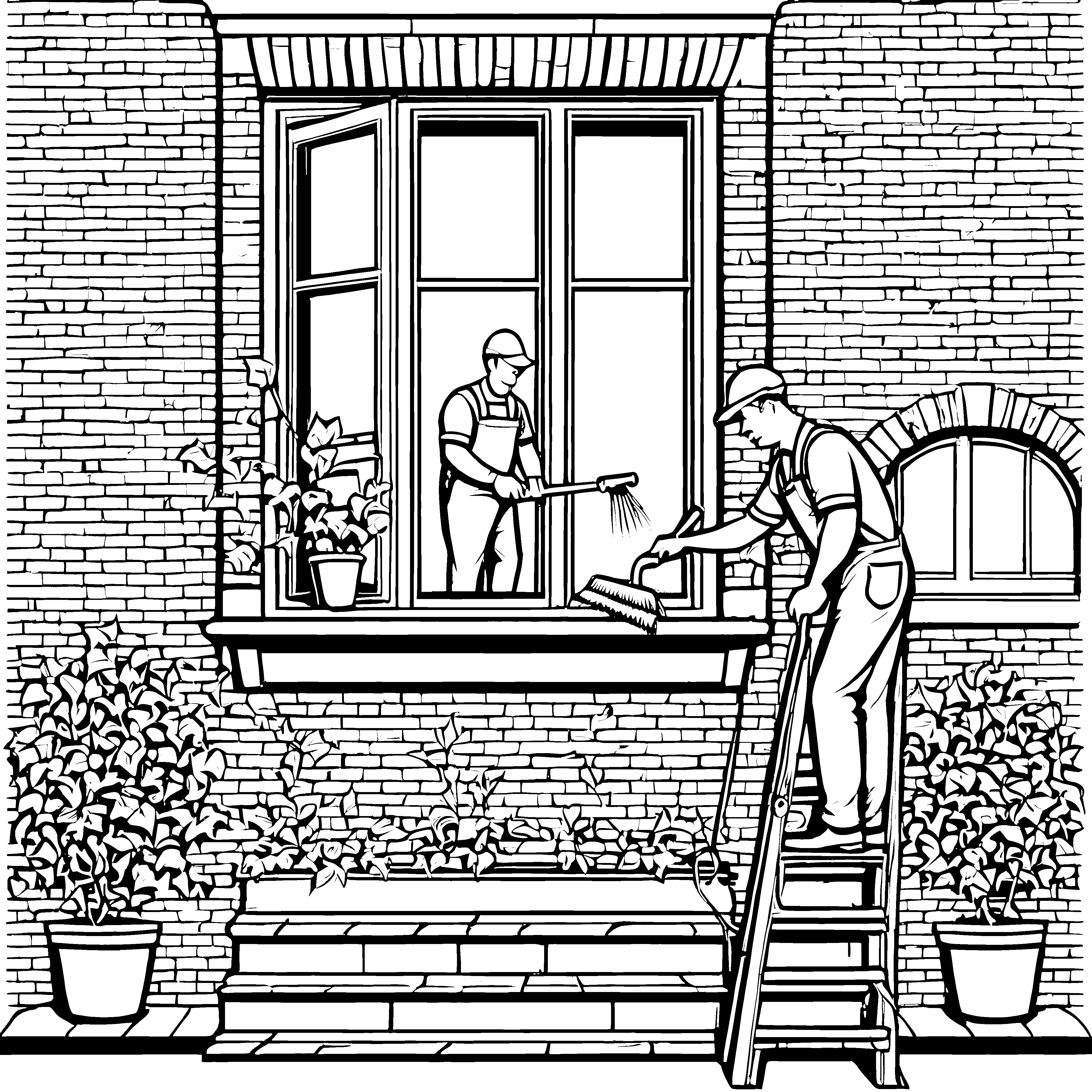 Friedlicher Fensterputzer mit bunter Blume Ausmalbild für neugierige Entdeckerfreunde