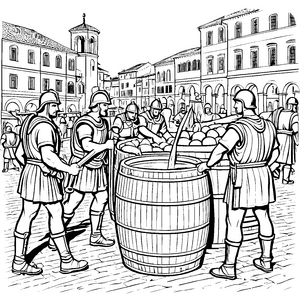 Römische Legionäre beim aufregenden Marktbetrieb Ausmalvorlage für geschickte Entdecker