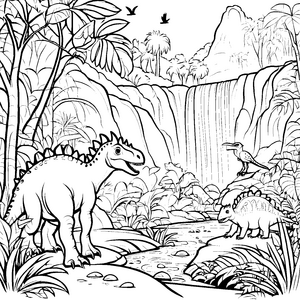 Prächtiger Pachycephalosaurus in üppiger Dschungellandschaft Ausmalbild für neugierige Dino-Fans