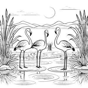 Anmutige Flamingos unter dem Mondschein Malvorlage für fantasievolle Wasservögel