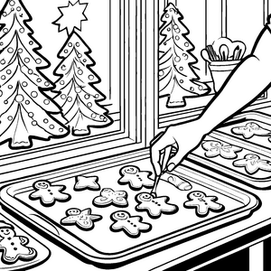 Lebkuchenmänner in festlicher Weihnachtsbäckerei Ausmalmotiv für süße Kreativköpfe