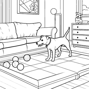 Bezauberndes Spielzeug für einen lustigen Hund Ausmalmotiv für kleine Tierfreunde mit Entdeckergeist