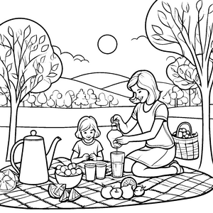 Fruchtige Limonade am Picknick Tisch Ausmalbild für kleine Genussmacher