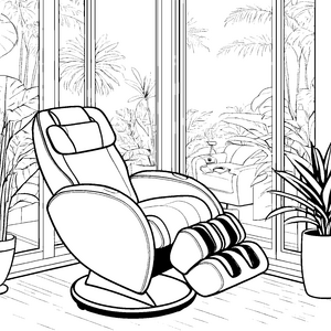 Kuscheliger Massagesessel mit entspannendem Fensterblick Ausmalmotiv für aufgeschlossene Entzügler und kreative Relax-Entdecker