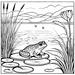 Bezaubernder Frosch auf grünem Wasserblatt Ausmalbild für fantasievolle Naturentdecker