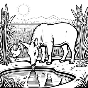 Erdferkel am erfrischenden Wasserloch Malvorlage für kleine Naturabenteurer