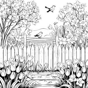 Zwei liebe Vögel auf einer Gartenmauer Ausmalbild für kleine Naturforscher