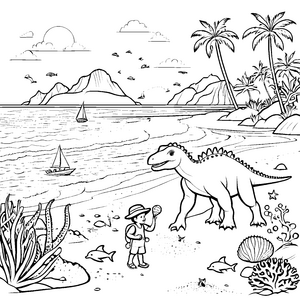 Abenteuerlicher Pachycephalosaurus am sonnigen Strand Ausmalvorlage für kleine Dino-Entdecker