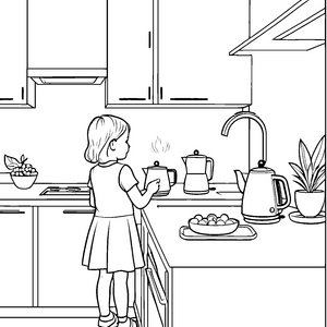 Spritziger Wasserkocher in der modernen Küche Ausmalbild für kleine Küchenchefs