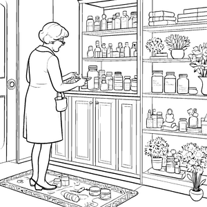 Kreativer Medizinschrank mit geheimnisvollen Tiegeln Malbild für kleine Entdecker im Gesundheitsbereich