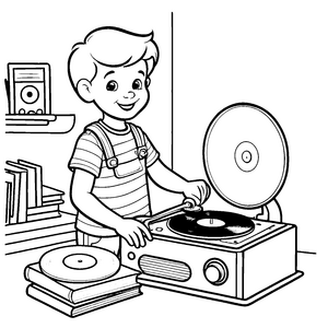 Begeisterter Junge bei der Plattenmusik Ausmalbild für talentierte Musiker entdecken