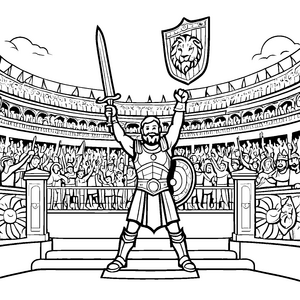Heroischer Gladiator mit Siegesschwert Ausmalbild für tapfere Abenteurer