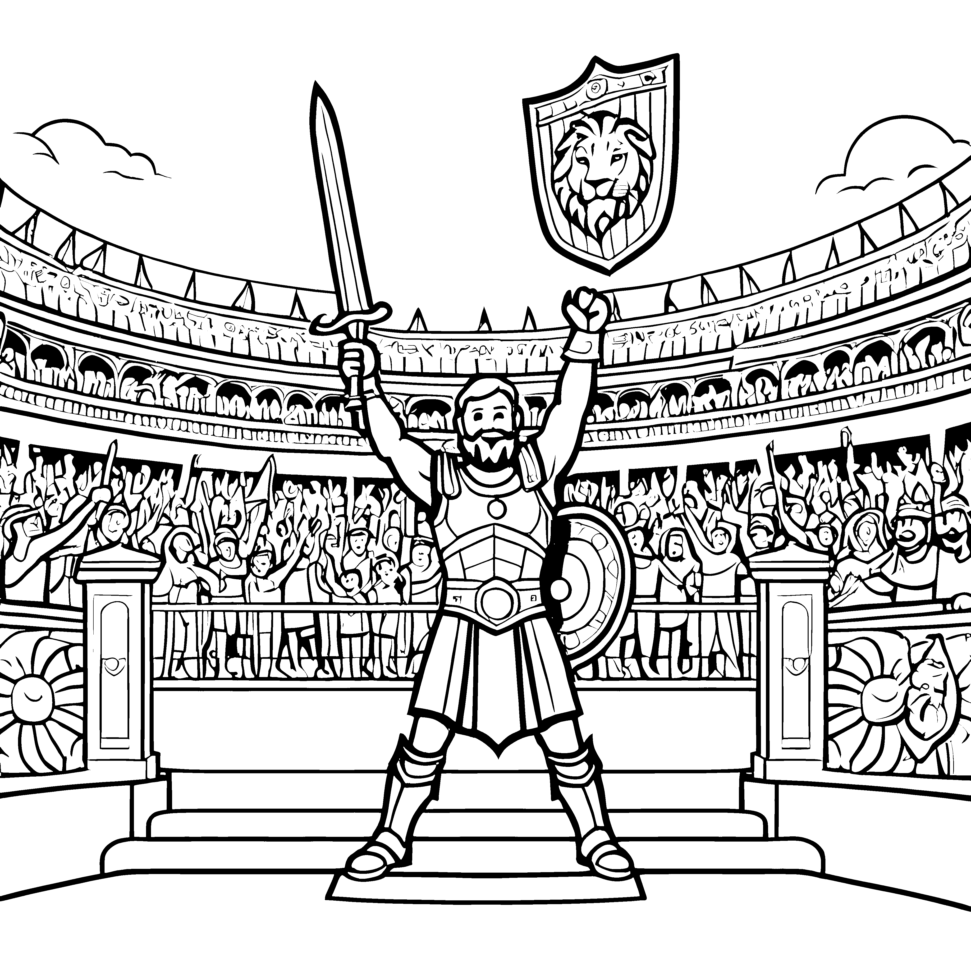 Heroischer Gladiator mit Siegesschwert Ausmalbild für tapfere Abenteurer