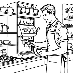 Bezaubernde Kaffeemaschine mit duftenden Bohnen Ausmalmotiv für leidenschaftliche Kaffeekünstler