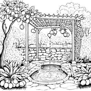 Prunkvolle Aprikosen unter lauschigem Pavillon Ausmalvorlage für fröhliche Gartenfreunde