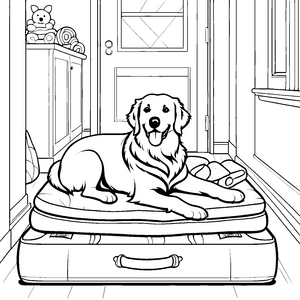 Bequemes Hundekörbchen mit fröhlichem Lieblingsfreund Ausmalvorlage für liebevolle Tierfreunde