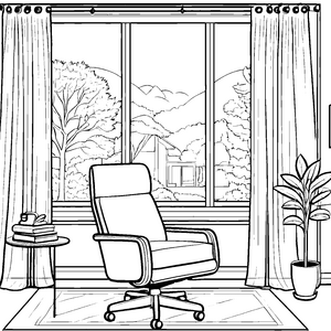 Einladender Relaxsessel neben großzügigem Fenster Ausmalmotiv für fantasievolle Raumgestalter