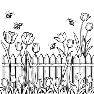 Faszinierende Tulpen mit emsigen Bienen Ausmalmotiv für neugierige Gartenforschern