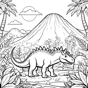 Bezaubernder Pachycephalosaurus im prähistorischen Dschungel Ausmalbild für kleine Dinosaurierfans