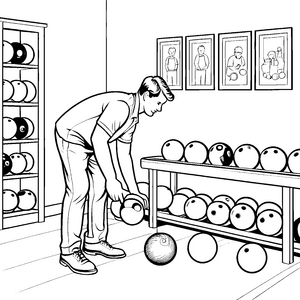 Faszinierende Bowlingkugel beim Spieler in Aktion Ausmalbild für kleine Sportenthusiasten