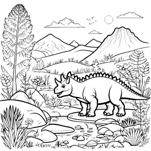 Prächtiger Pachycephalosaurus in naturnaher Landschaft Ausmalmotiv für neugierige Dino-Entdecker