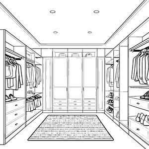 Stilvoller Wäscheschrank mit bunten Kleidungsstücken Ausmalvorlage für neugierige Modeträumer