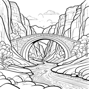 Majestätische Schlucht mit wunderschöner Brücke Ausmalmotiv für abenteuerlustige Entdecker