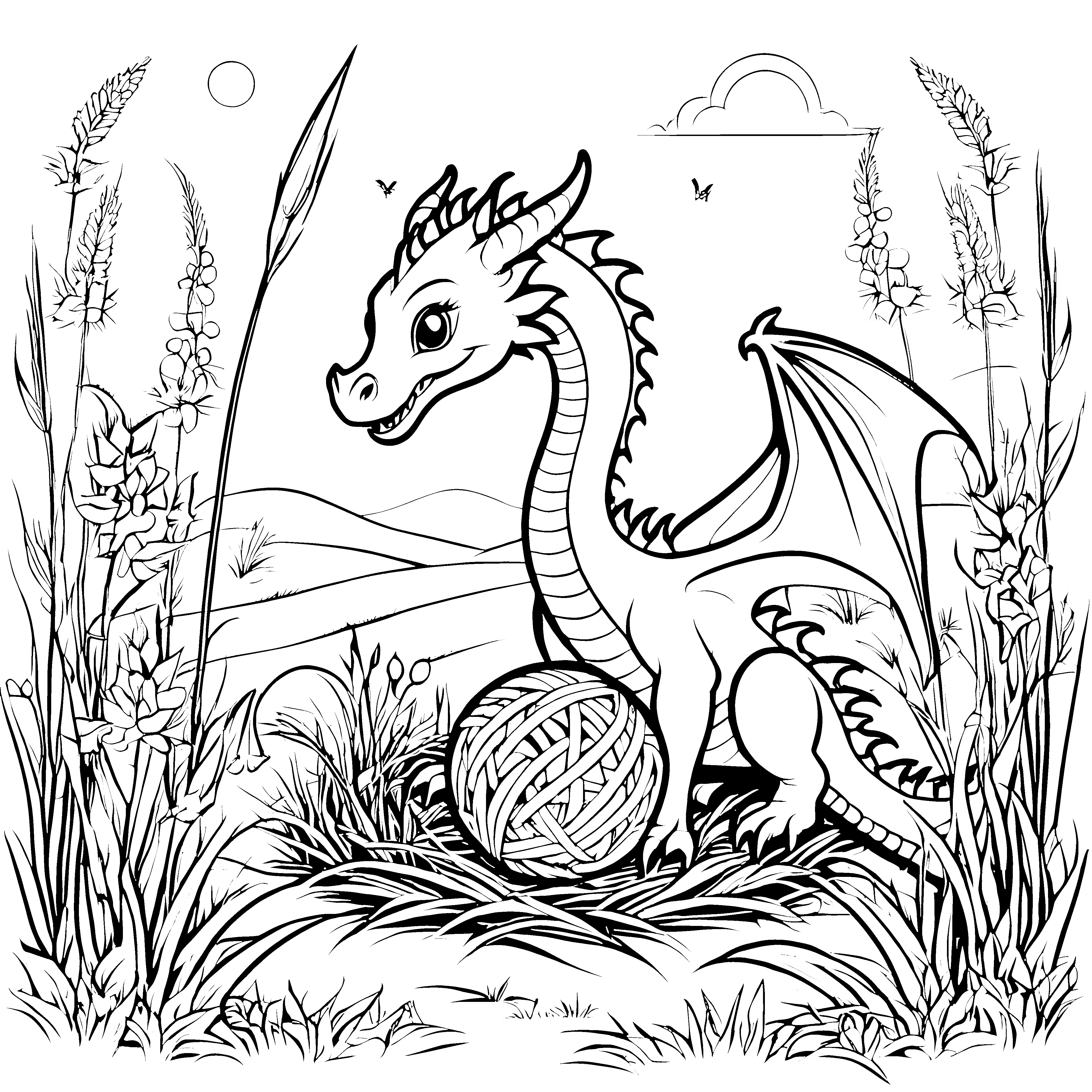 Majestätischer Drache mit geheimnisvollem Ei Ausmalmotiv für furchtlose Entdecker