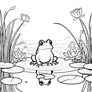 Bezaubernder Frosch auf frischem Seerosenblatt Ausmalbild für fantasievolle Wasserkünstler